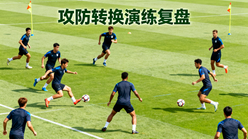 球队在训练场进行攻防转换演练，比赛复盘文章配图